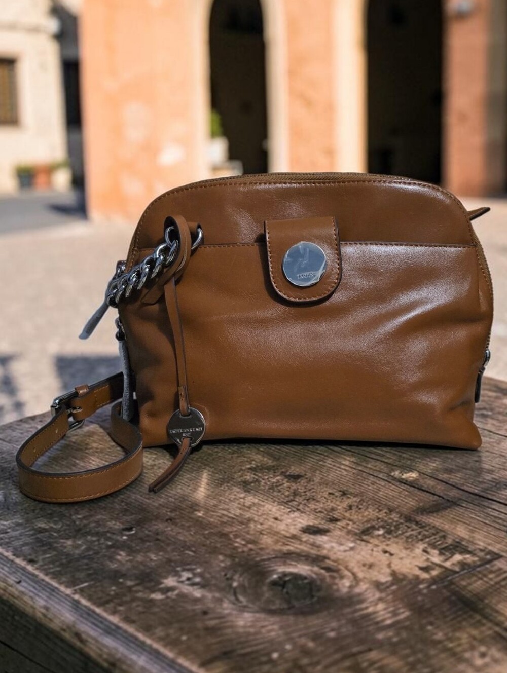 Lodis Rodeo Chain Izabelia Brown Italian Leather Crossbody Bag